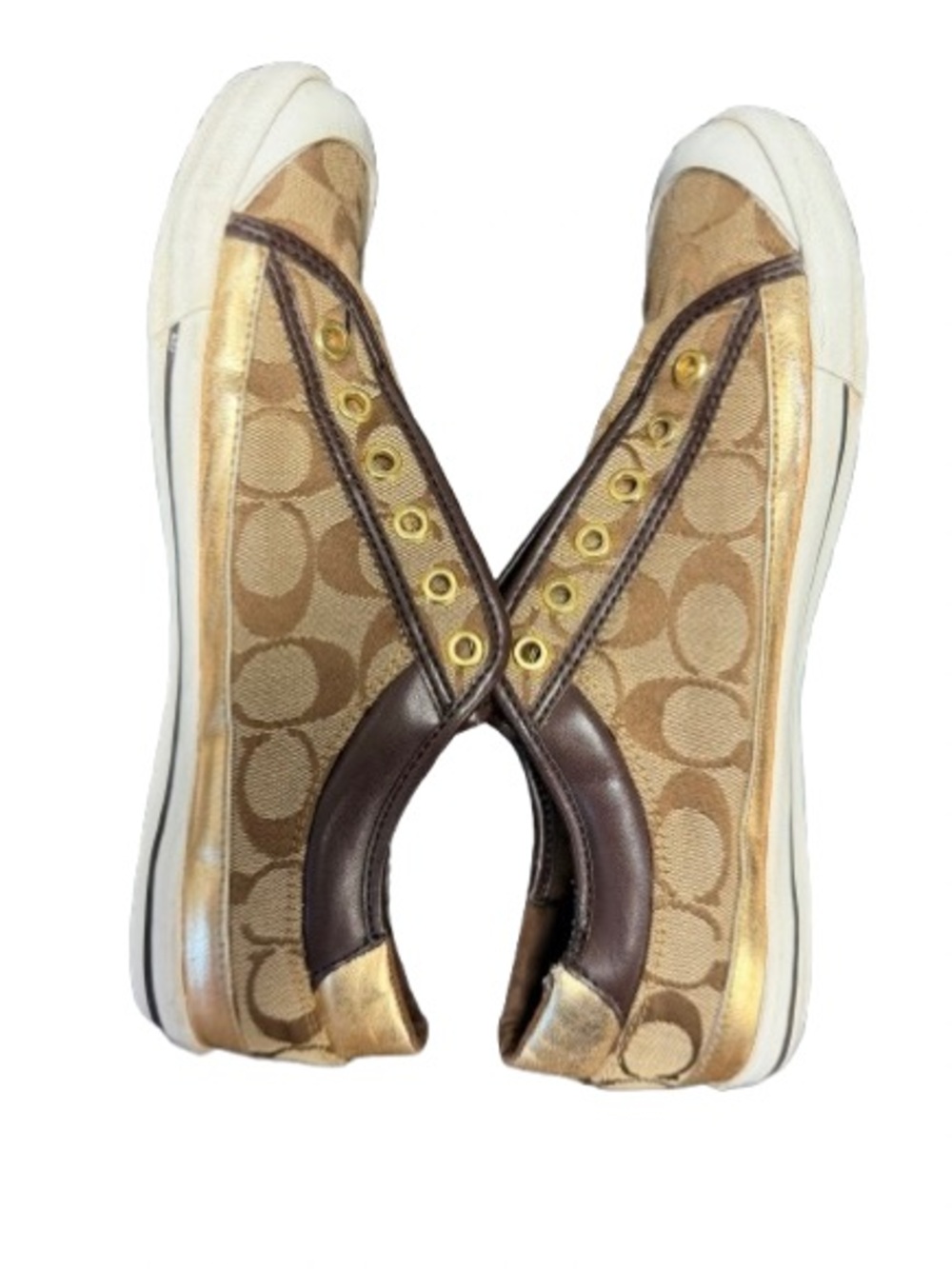 Coach Barrett Signature Jacquard SlipOn Sneakers Canvas Metallic Leather SZ 10B - Picture 8 of 11
